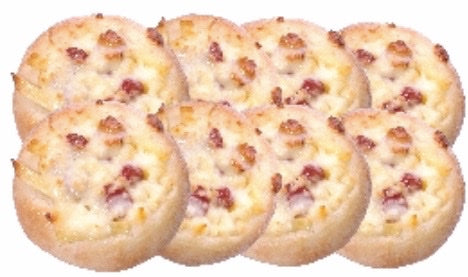 80 Pizzette, Mini Pizza Wurstel e Patatine senza glutine, prodotto surgelato, Gluteen free - ingrosso